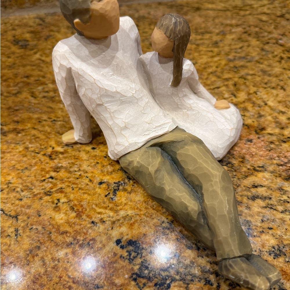 Willow tree Father and Daughter Sculpture in White and Brown